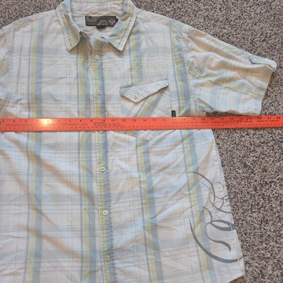 Prana Short Sleeve Button up Shirt Mens L Plaid Pocket Surf Casual Hiking Nature - Picture 5 of 10